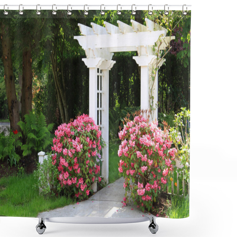 Personality  Garden Arbor And Pink Flowers. Shower Curtains