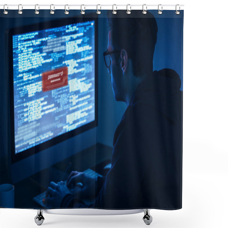 Personality  Hacker Man  In Dark Room Shower Curtains