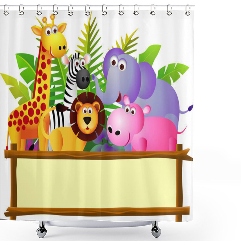 Personality  Wild Animal Cartoon And Blank Sign Shower Curtains