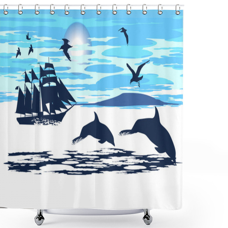 Personality  Dolphins Accompanied The Ship Shower Curtains