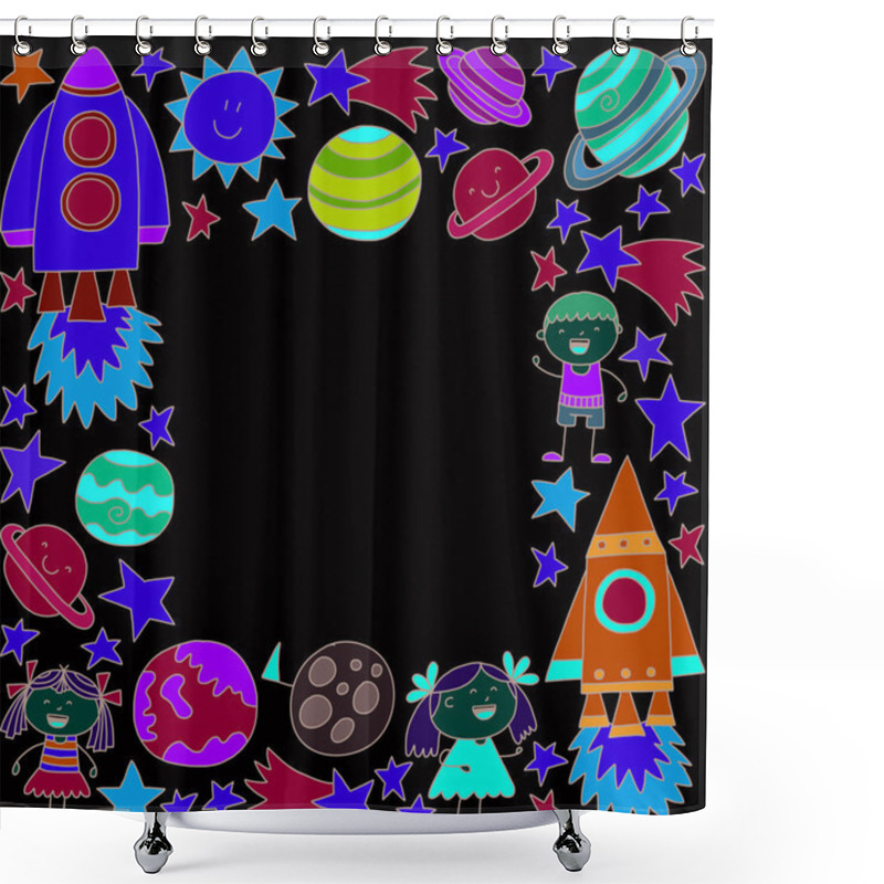 Personality  Hand Drawn Space Elements Pattern. Space. Space Doodle Illustration. Vector Illustration. Shower Curtains