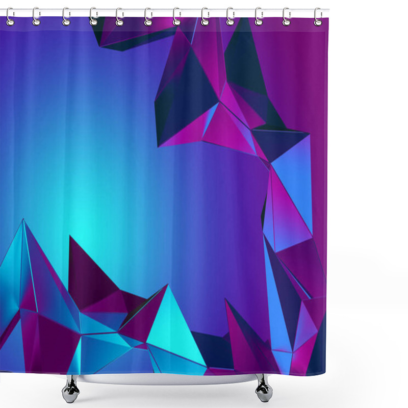 Personality  3d Purple Blue Neon Abstract Background With Polygonal Shapes Shower Curtains