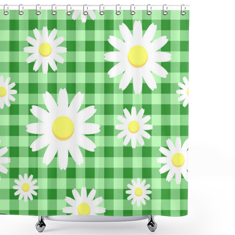 Personality  Chamomiles On Green Checkered Background Shower Curtains