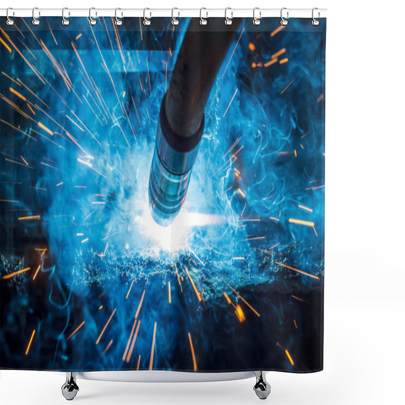 Personality  Welding Robots Movement In A Car Factory, Automotive Parts Industry Shower Curtains