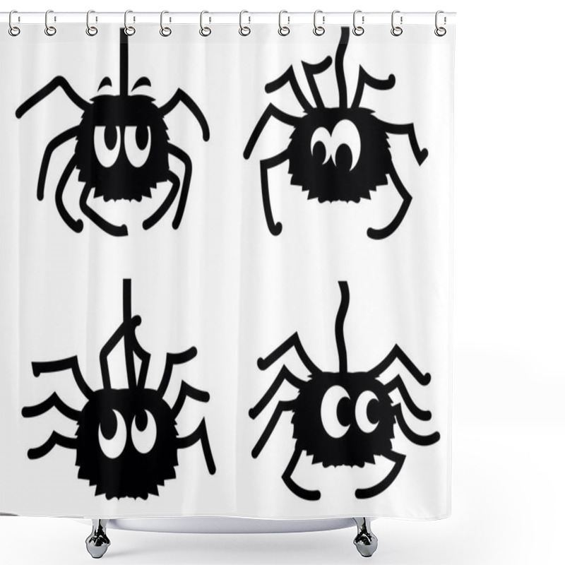 Personality  Spider Web And Fun Spider. Vector Black Graphic Printable Illustration Isolated On White For Design. Shower Curtains