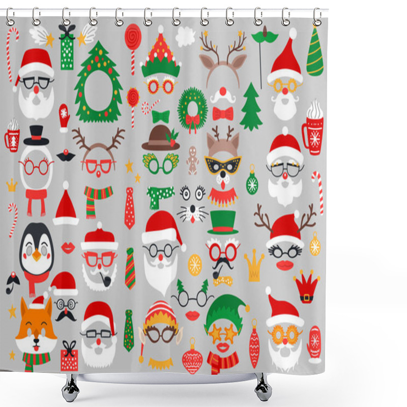 Personality  Christmas Photo Booth And Scrapbooking Vector Set Shower Curtains