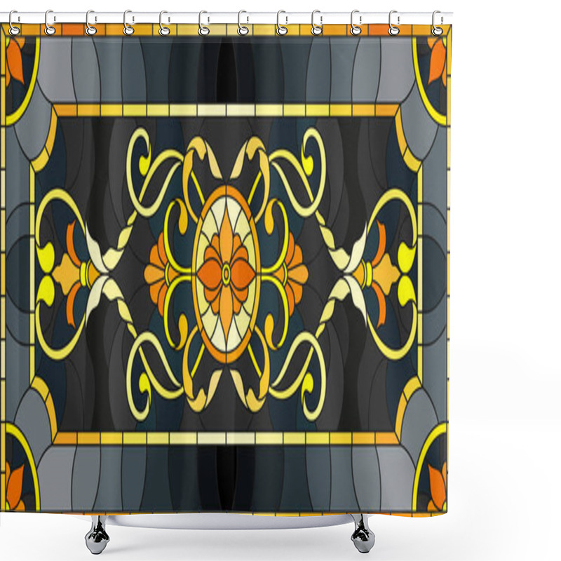 Personality  Illustration In Stained Glass Style With Floral Ornament ,imitation Gold On Dark Background With Swirls And Floral Motifs Shower Curtains