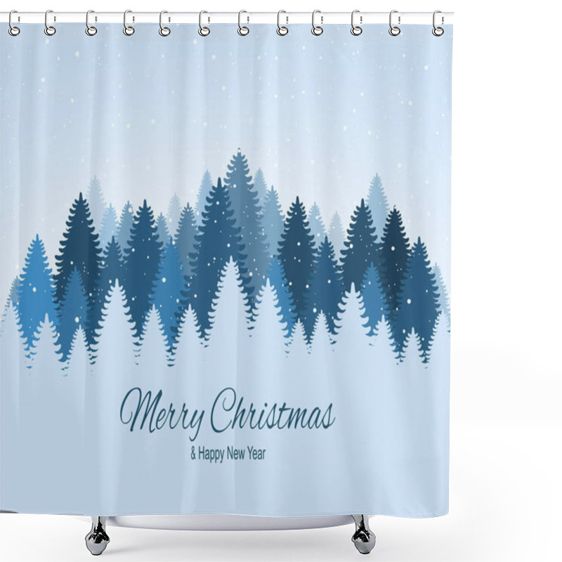 Personality  Landscape With Blue Snowy  Pines, Firs, Coniferous Forest, Falling Snow. Holiday Winter Forest Merry Christmas And Happy New Year.  Shower Curtains