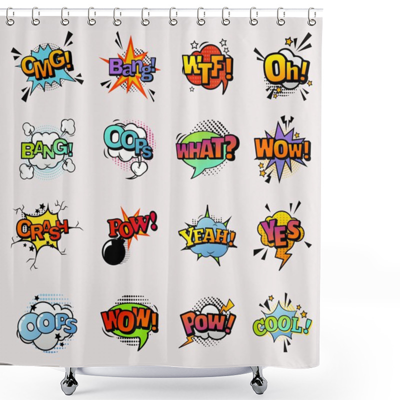 Personality  Pop Art Comic Vector Speech Bubbles Popart Style In Humor Bubbling Expression Asrtistic Comics Shapes Isolated On White Background Illustration Shower Curtains