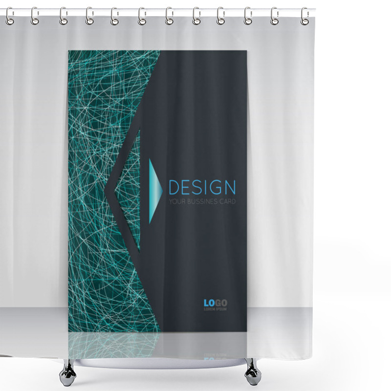 Personality  Abstract Composition. Turquoise, Black Font Texture. Arrow Section Trademark. Green Curve Line Construction. Brochure Title Sheet. Creative Figure Logo Icon. Commercial Offer. Banner Form. Flyer Fiber Shower Curtains