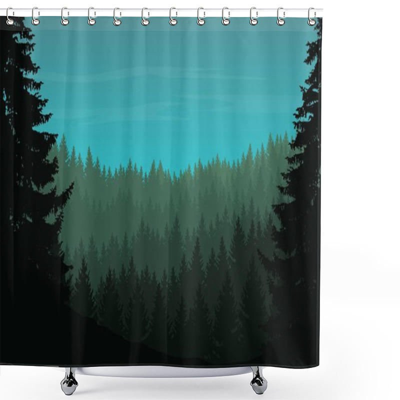 Personality  Vector Illustration Of A Coniferous Forest With Trees Shower Curtains