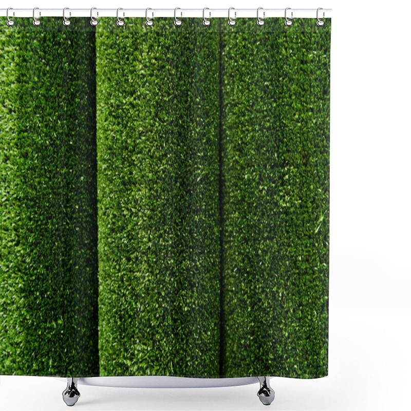 Personality  Top View Of Green Grass Carpeting Background, Top View Shower Curtains