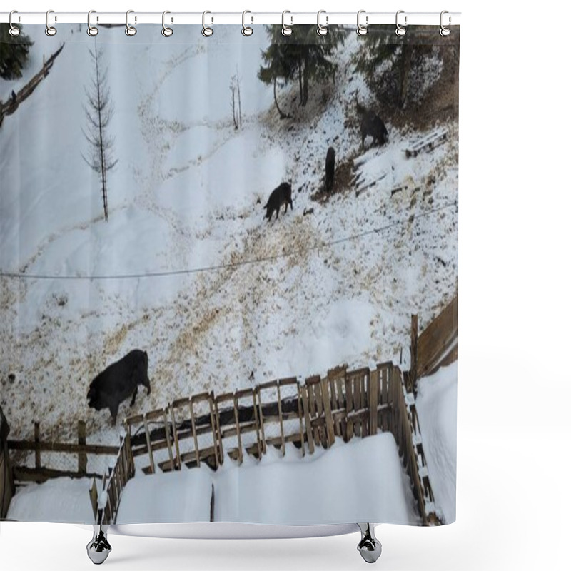 Personality  Black And White Snow On The Ground Shower Curtains