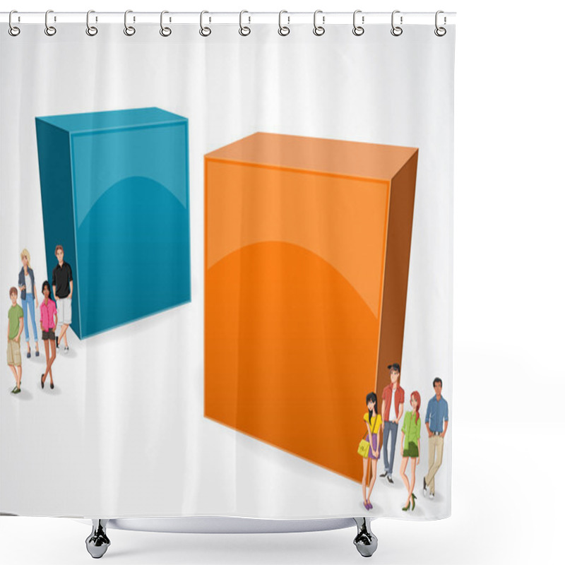 Personality  3d Design Of A Text Box With Cartoon Teenagers. Shower Curtains