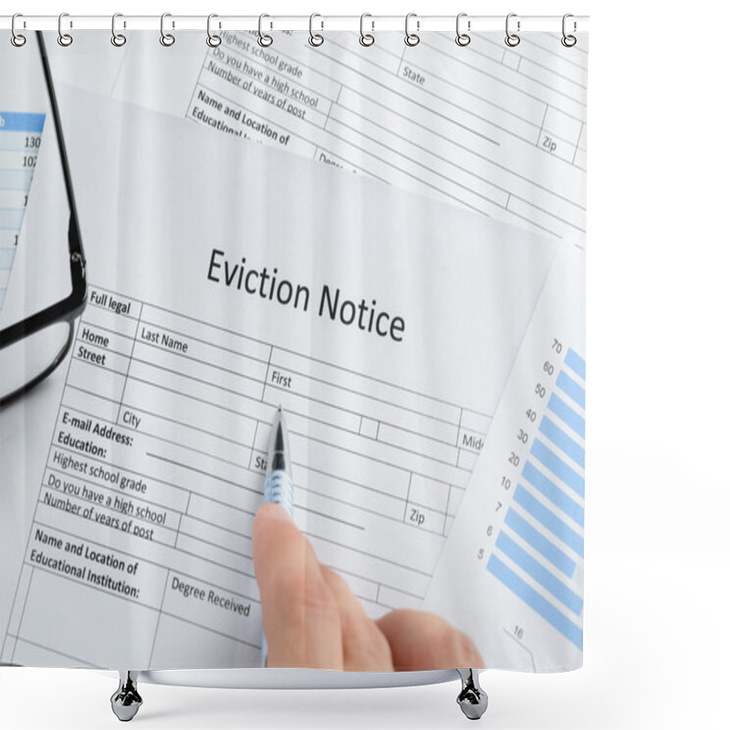 Personality  Hand With Pen Over Eviction Notice Shower Curtains