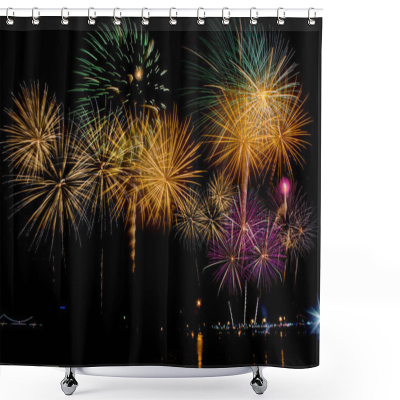 Personality  Fireworks Celebration At Night On  New Year And Copy Space  Shower Curtains