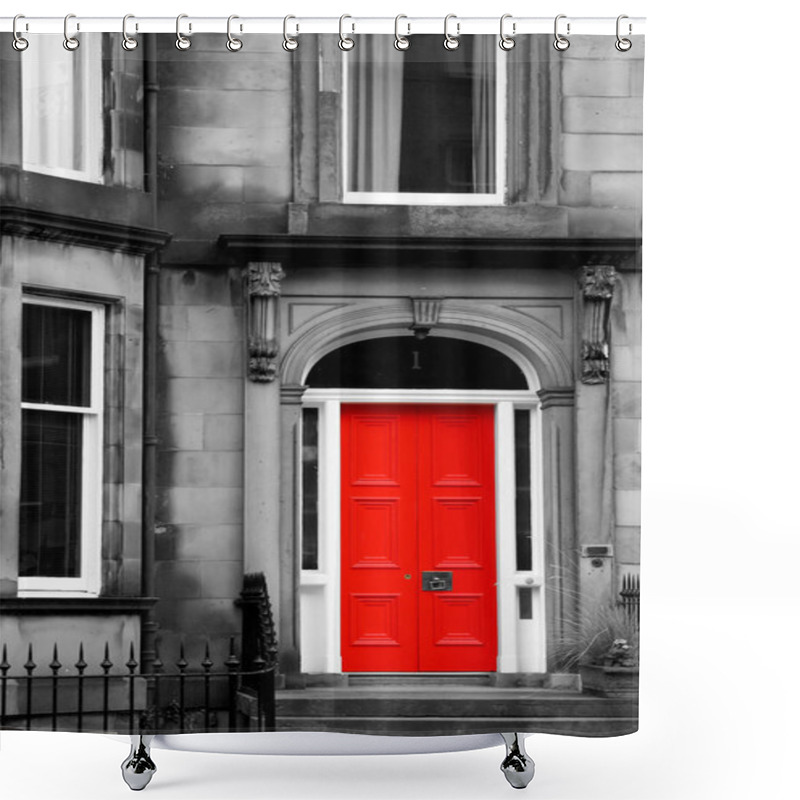 Personality  Red Door In Black And White In Edinburgh Shower Curtains