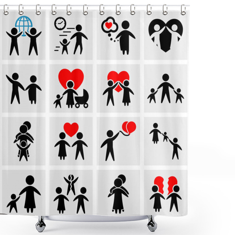 Personality  People Family Pictogram. Set Web Icon Shower Curtains