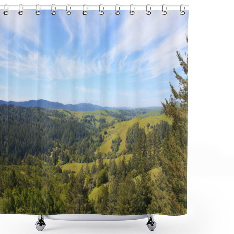 Personality  Green Hills And Cloudy Blue Sky Shower Curtains