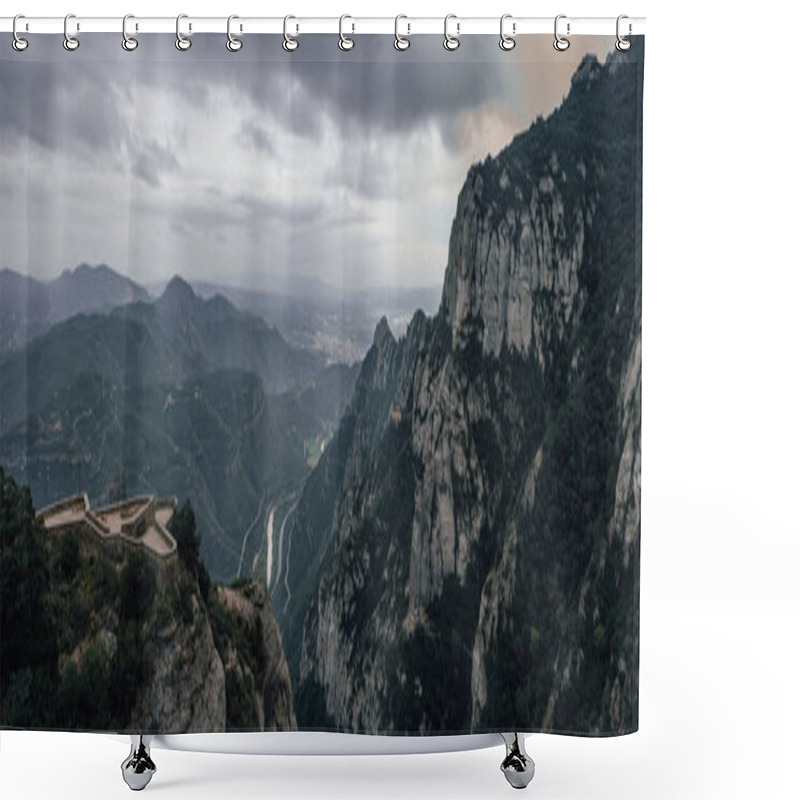 Personality  Stunning Mountain Landscape Under A Dramatic Cloudy Sky, Capturing The Raw Beauty And Grandeur Of Nature Shower Curtains