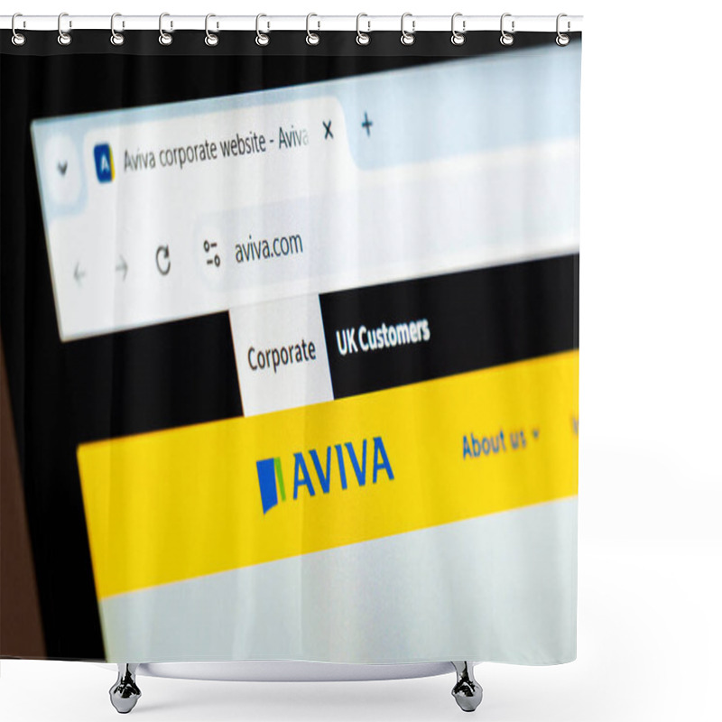 Personality  New York, USA - December 15, 2024: Aviva Website Homepage Displayed On Computer Screen With Company Logo. Online Platform For Insurance, Savings, And Investment Services Shower Curtains