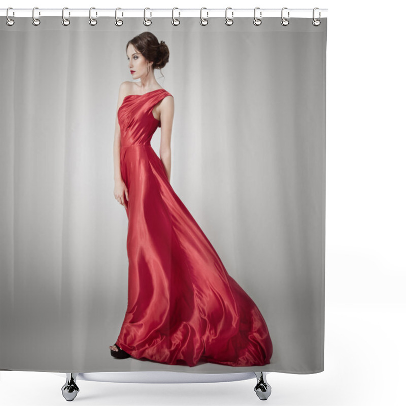 Personality  Young Beauty Woman In Fluttering Red Dress. Shower Curtains