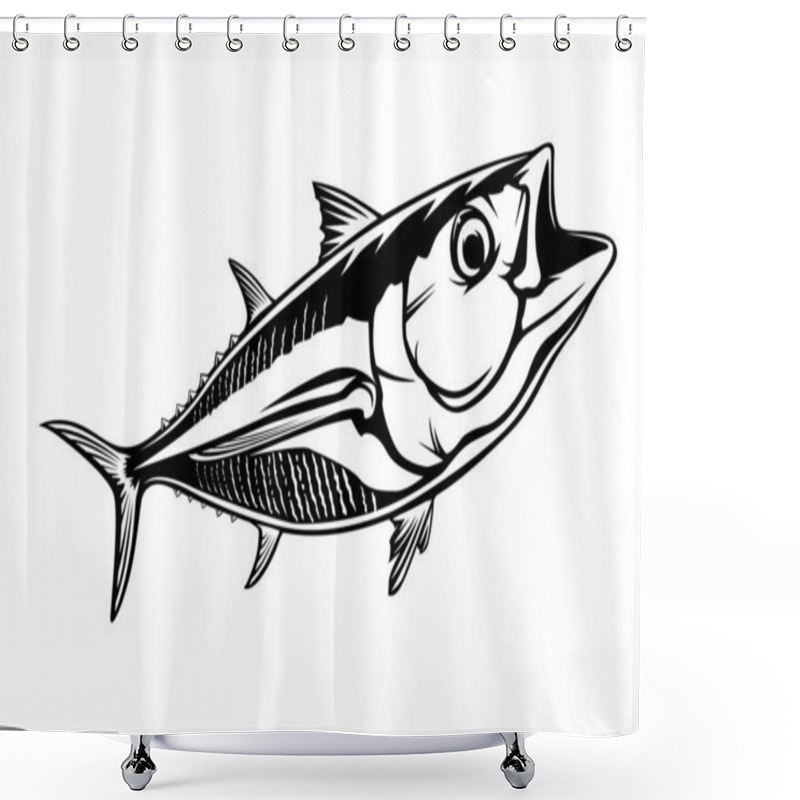 Personality  Tuna Big Fishing On White Logo Illustration. Vector Illustration Can Be Used For Creating Logo And Emblem For Fishing Clubs, Prints, Web And Other Crafts. Shower Curtains