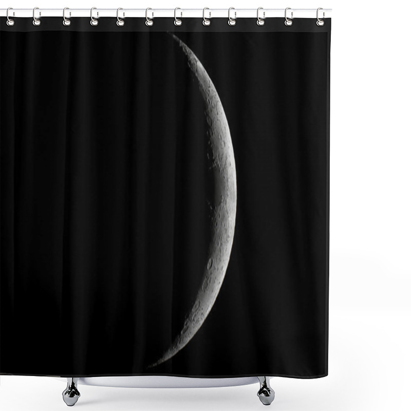 Personality  Moon Waxing Crescent. Young Moon. Crescent Moon On Black Sky. Waxing Crescent. Shower Curtains