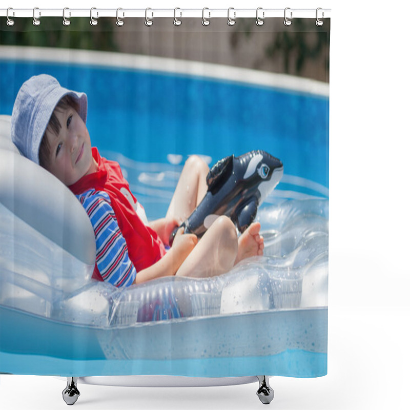 Personality  Sweet Little Boy, Swimming In Big Swimming Pool Shower Curtains