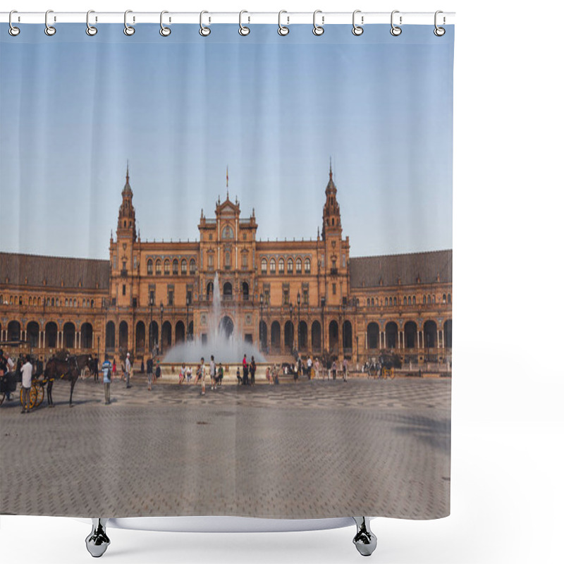 Personality  View Of Spain Square With Town Hall And Fountain Under Blue Sky, Seville Shower Curtains