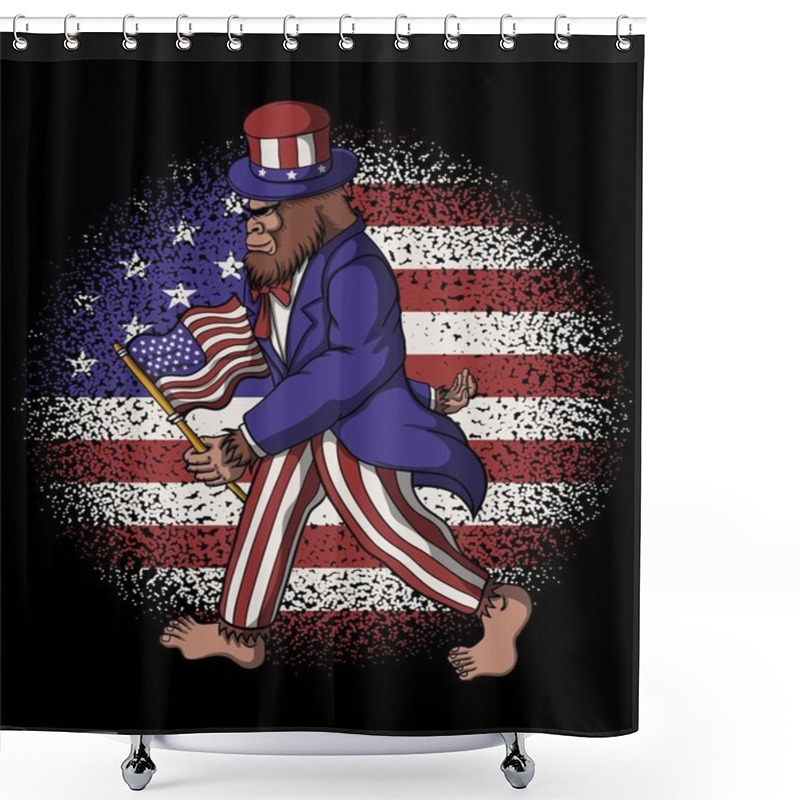 Personality  Bigfoot Walking Wearing A Costume Uncle Sam America Vector Illustration Shower Curtains