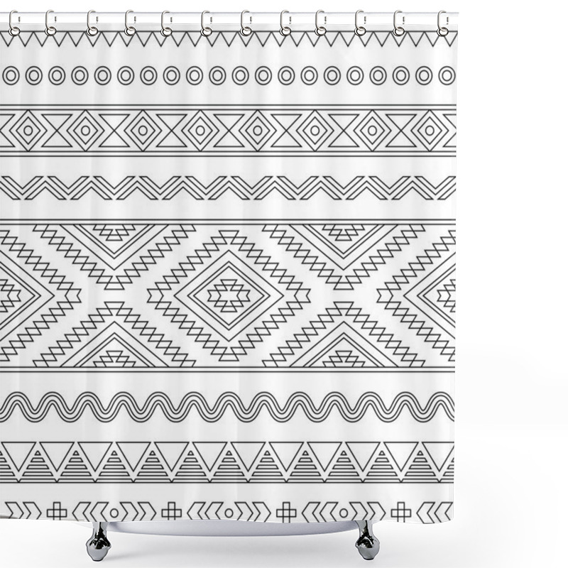 Personality  Tribal Seamless Aztec Stroke Black Pattern On White  Shower Curtains