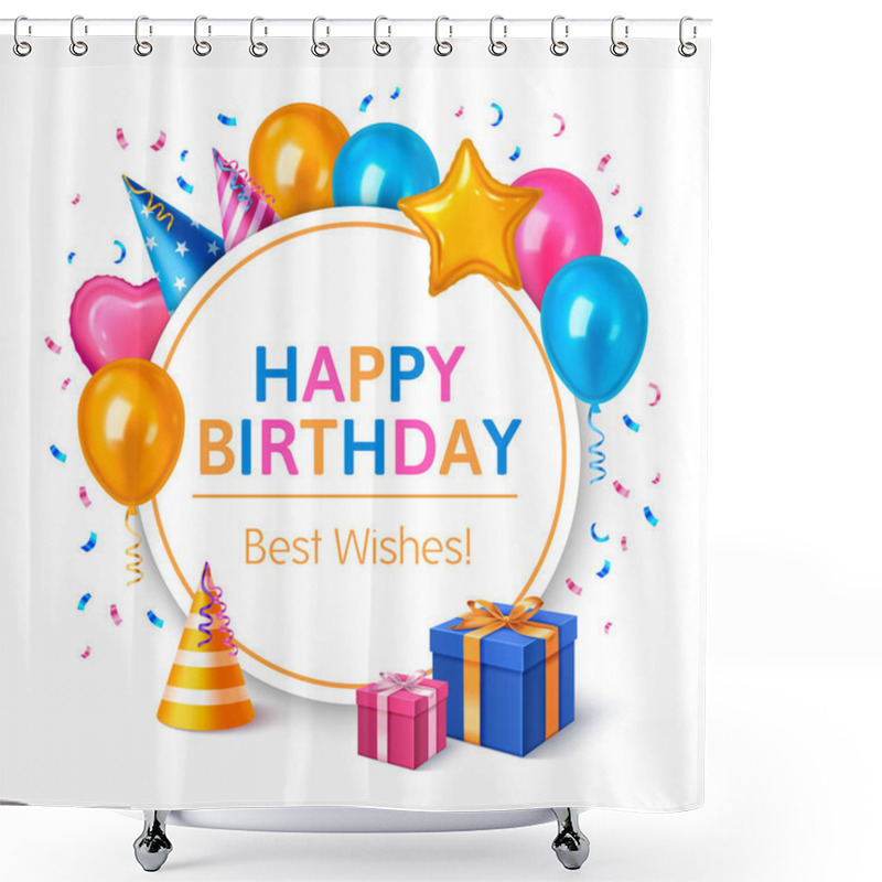 Personality  Birthday Background With Realistic Elements And Round Frame Shower Curtains