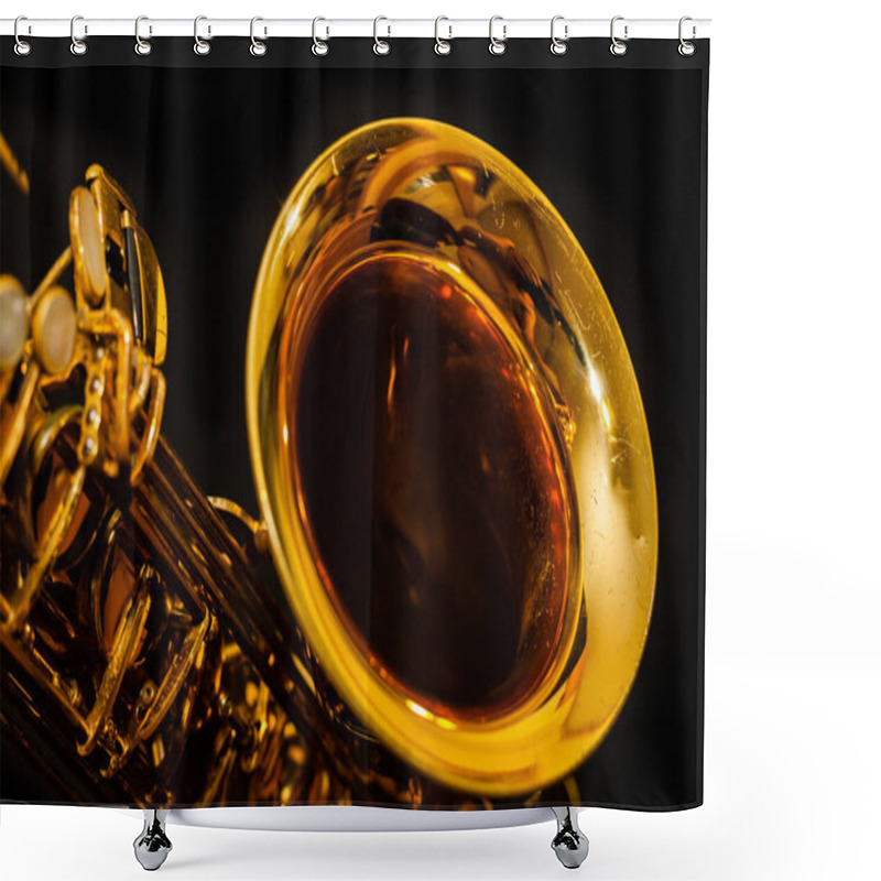 Personality  Golden Saxophone On Black Background Shower Curtains