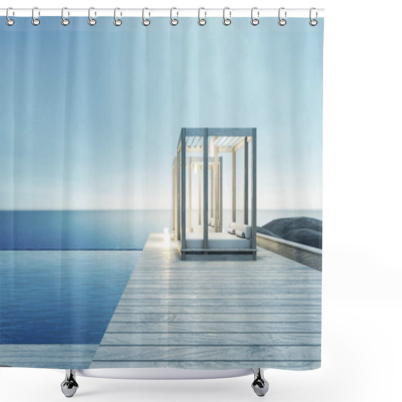 Personality  Beach Lounge - Ocean Villa On Sea View For Vacation And Summer / 3d Render Interior Shower Curtains