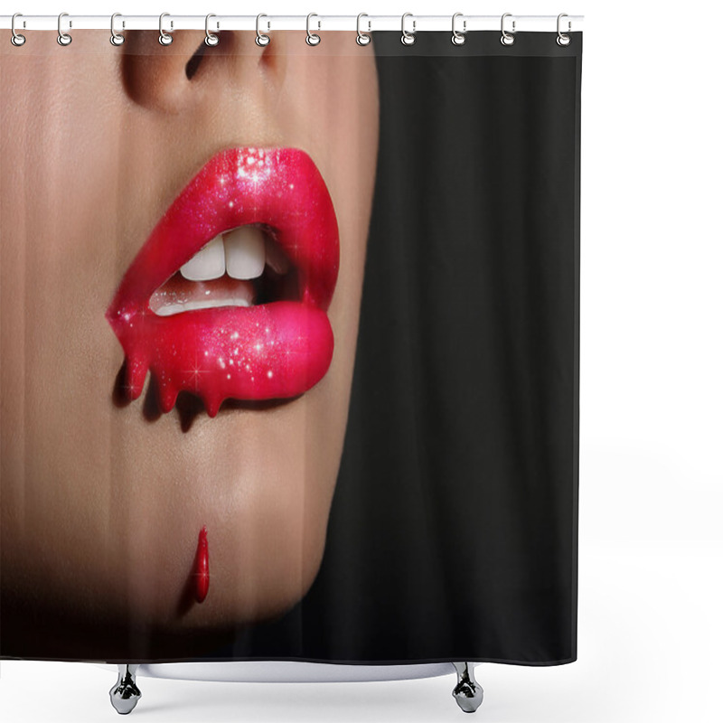 Personality  Art. Sensual Smeared Woman's Red Lips With Sparkles Shower Curtains