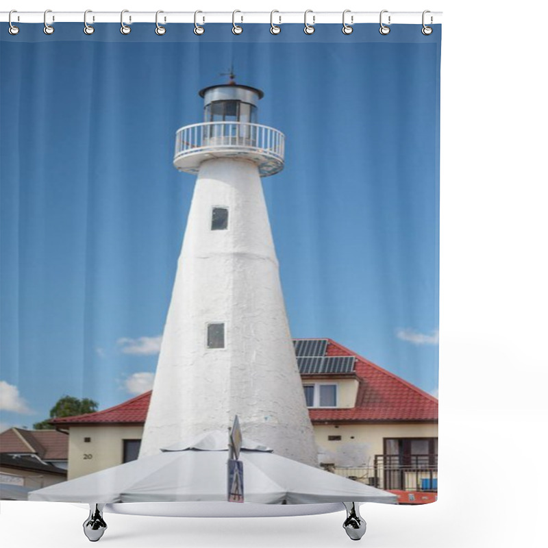 Personality  The White Lighthouse In Dziwnuwek, Poland, Stands Proudly Against The Backdrop Of The Baltic Sea, Guiding Ships With Its Bright Beam And Providing Stunning Views Of The Coastline. Shower Curtains