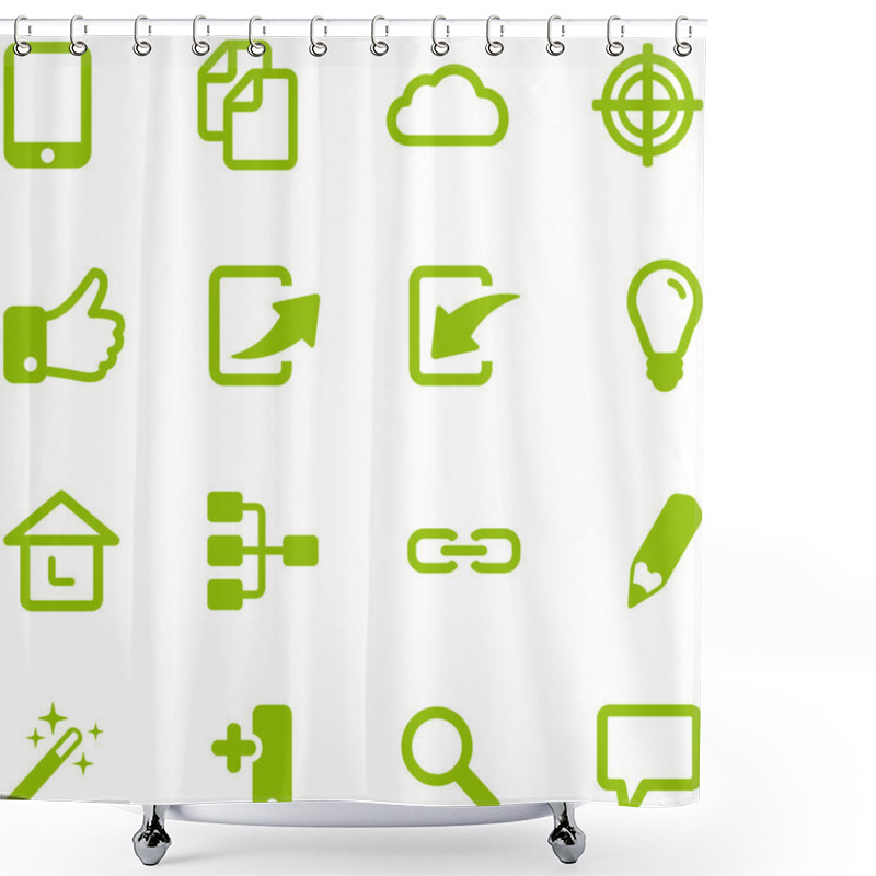 Personality  Set Of Bright Green Vector Icons. Shower Curtains