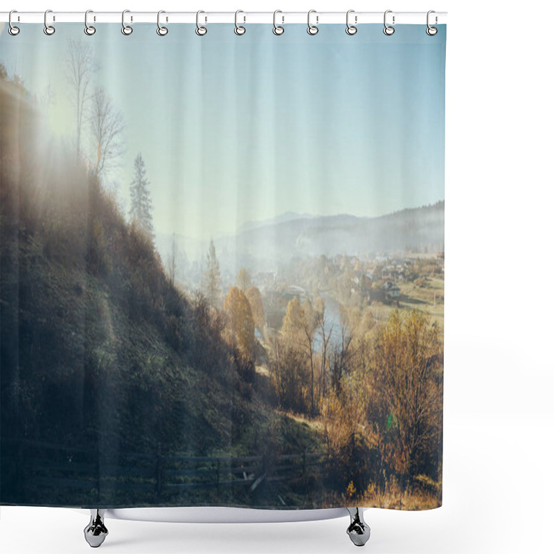 Personality  Beautiful Carpathians And Vorokhta Town Under Blue Sky, Ukraine Shower Curtains