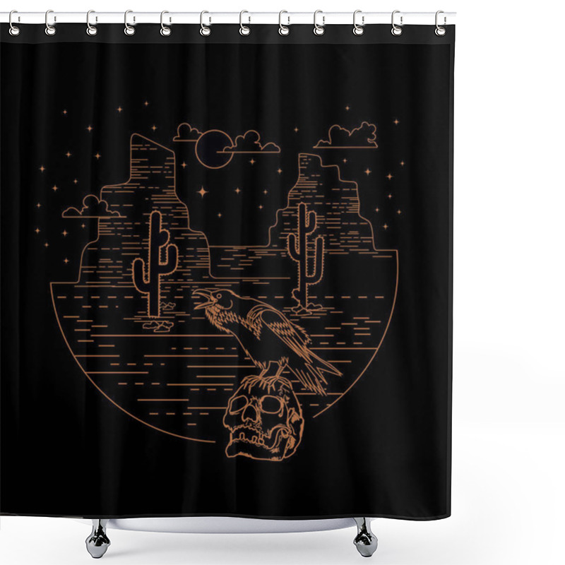 Personality   T-shirt Print Design With Desert , Vector, Illustration Shower Curtains