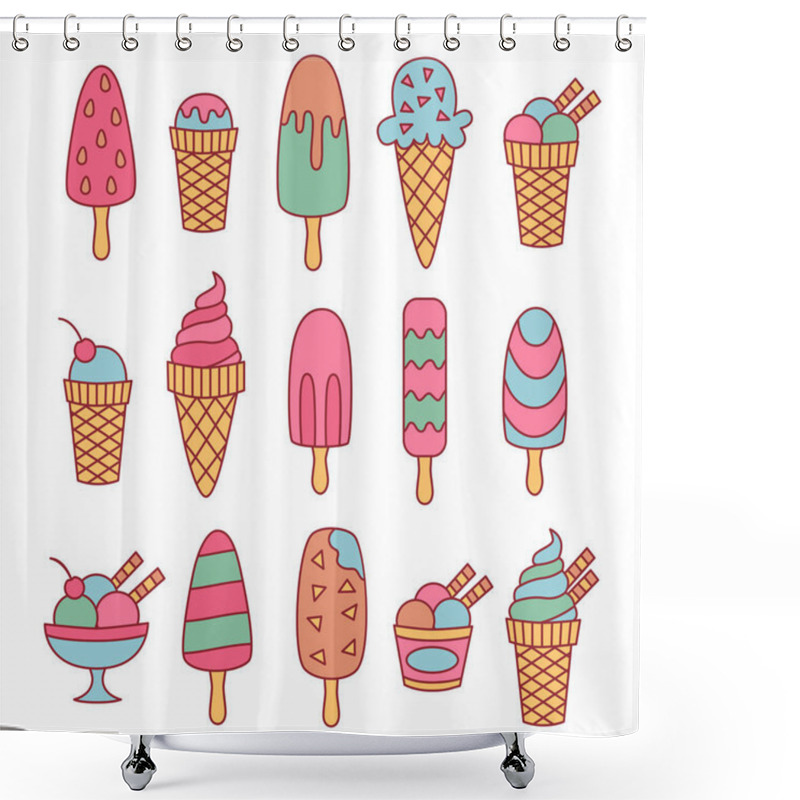 Personality  Cute Ice Cream Doodle  Set  Shower Curtains