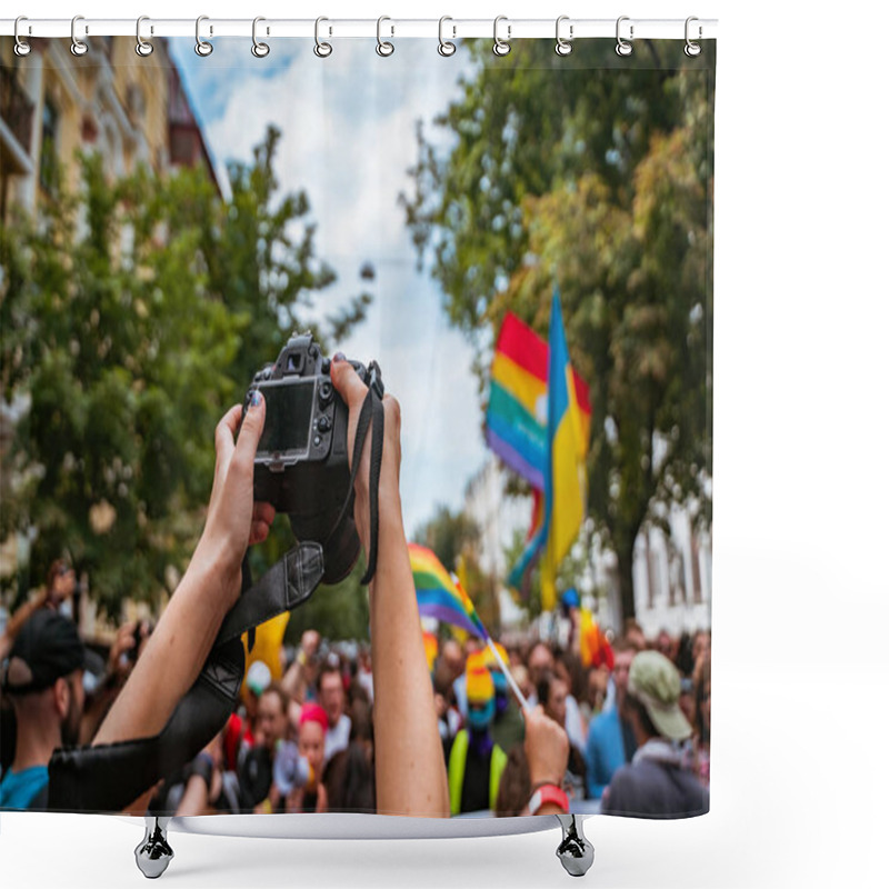 Personality  Correspondent Takes Photo During The Gay Pride Parade Shower Curtains