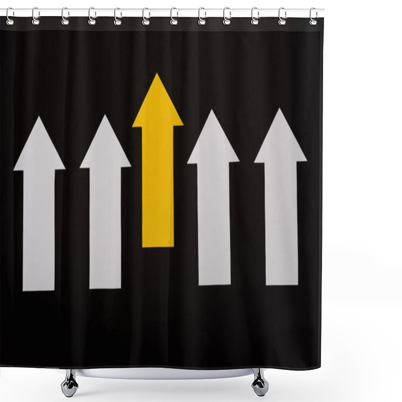 Personality  Top View Of White And Yellow Arrows Isolated On Black  Shower Curtains