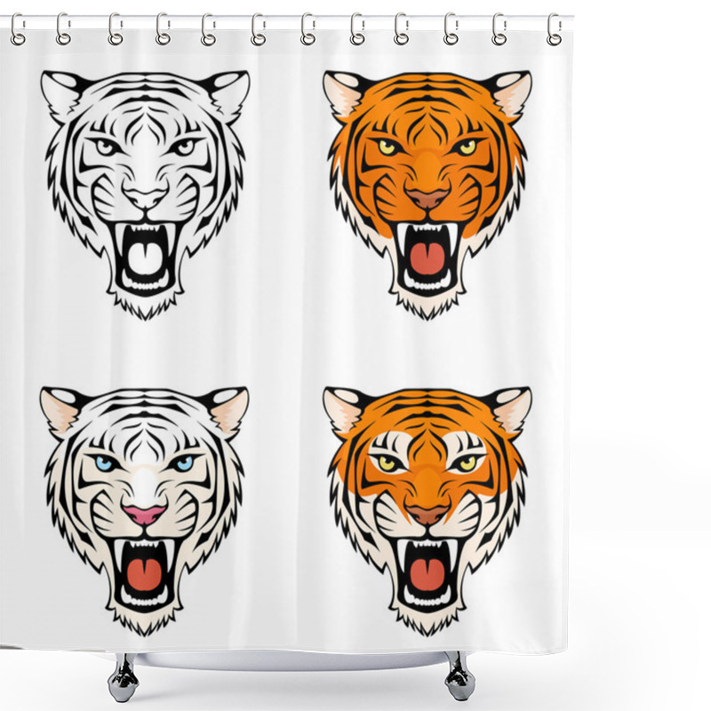 Personality  Line Illustration Of A Roaring Tiger Shower Curtains