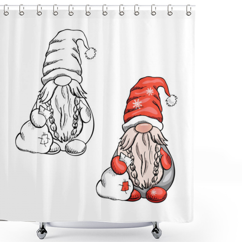 Personality  Vector Gnome For New Year Or Christmas On A White Background. The Scandinavian Gnome. Vector Illustration. Shower Curtains