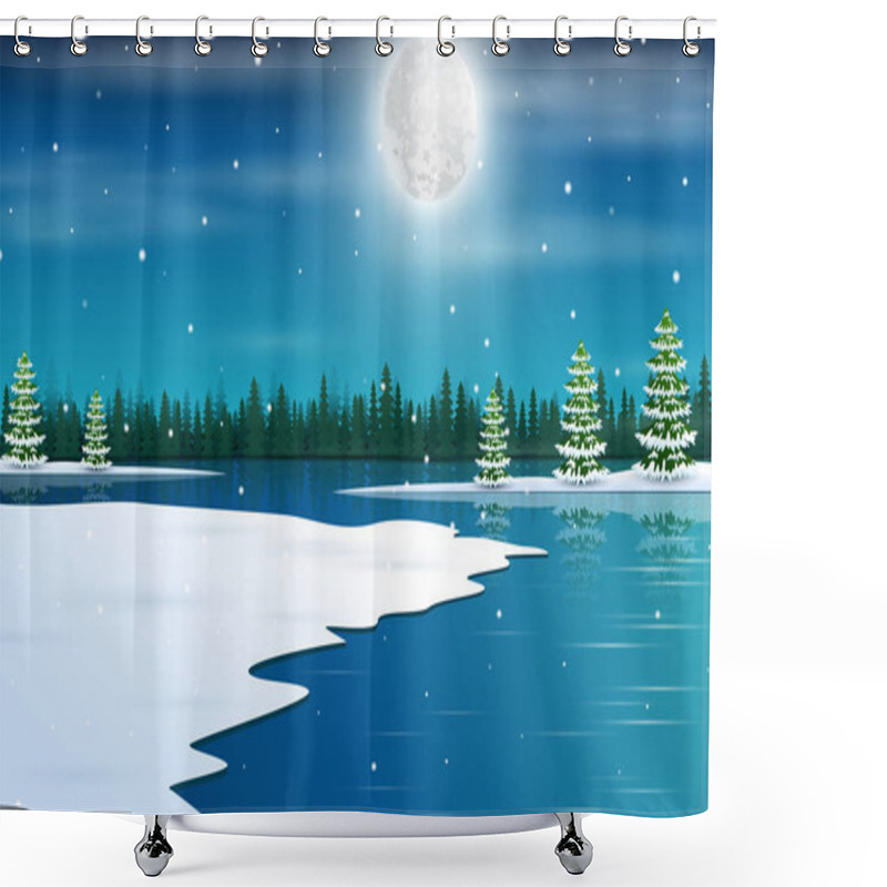 Personality  Winter Wonderland Background With Starry Night Sky Shower Curtains