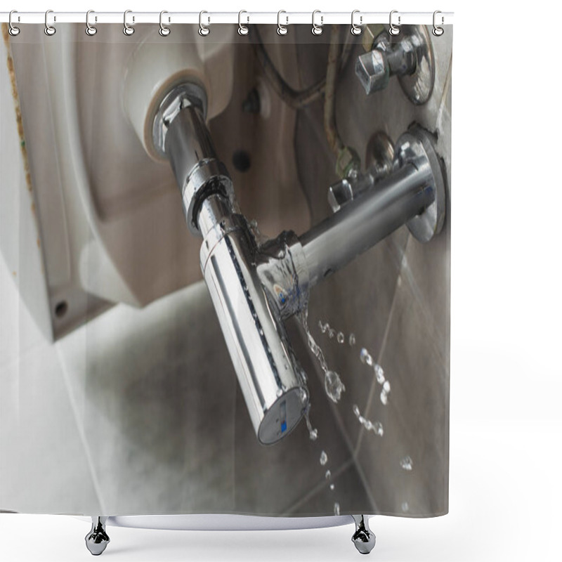 Personality  Leaking Steel Pipe Under Sink With Water Drops Shower Curtains