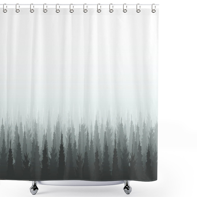 Personality  Coniferous Forest Silhouette Template. Woods Illustration Shower Curtains