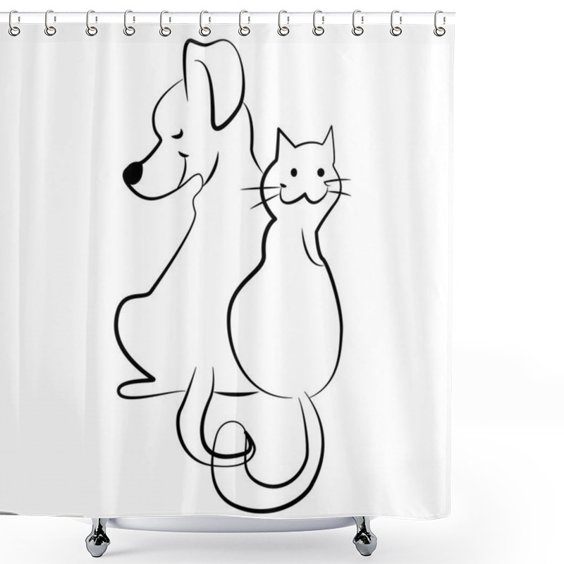 Personality  Sketchy Cat And Dog Shower Curtains