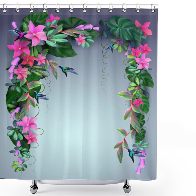 Personality  Tropical Forest And Flowers.vector Shower Curtains